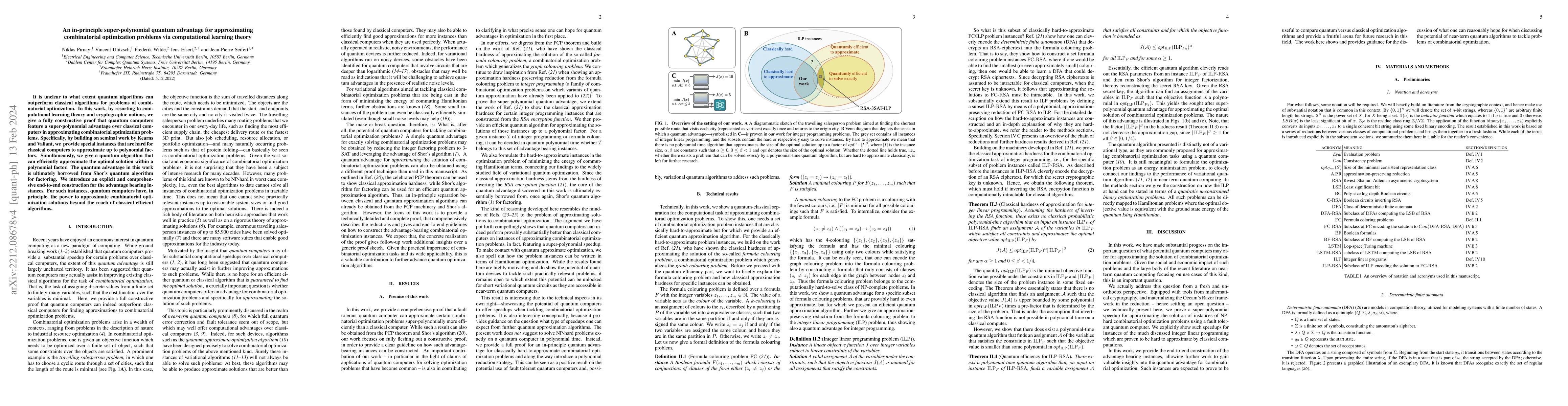 Thumbnail for An in-principle super-polynomial quantum advantage for approximating
  combinatorial optimization problems via computational learning theory