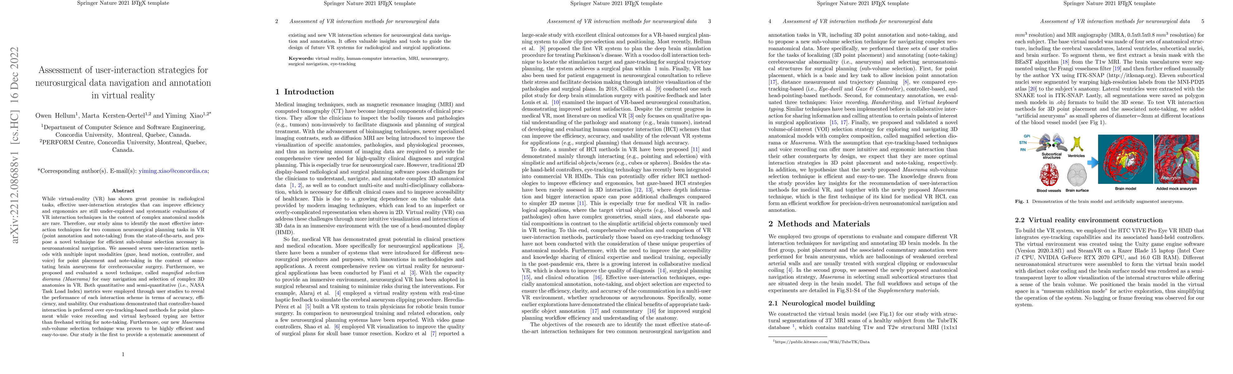 Thumbnail for Assessment of user-interaction strategies for neurosurgical data
  navigation and annotation in virtual reality