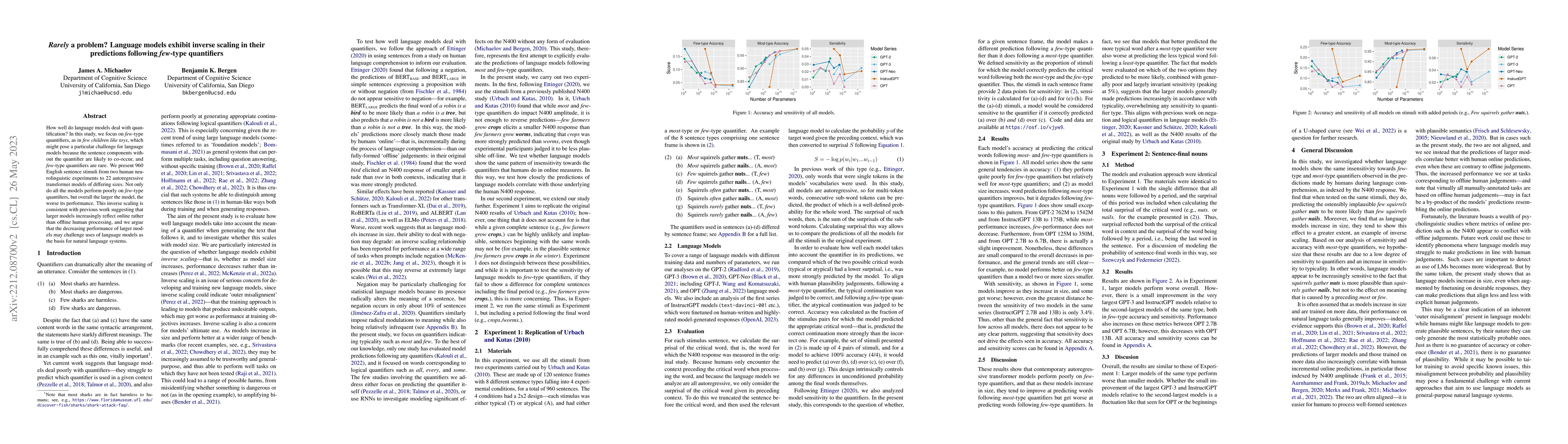 Thumbnail for Rarely a problem? Language models exhibit inverse scaling in their
  predictions following few-type quantifiers