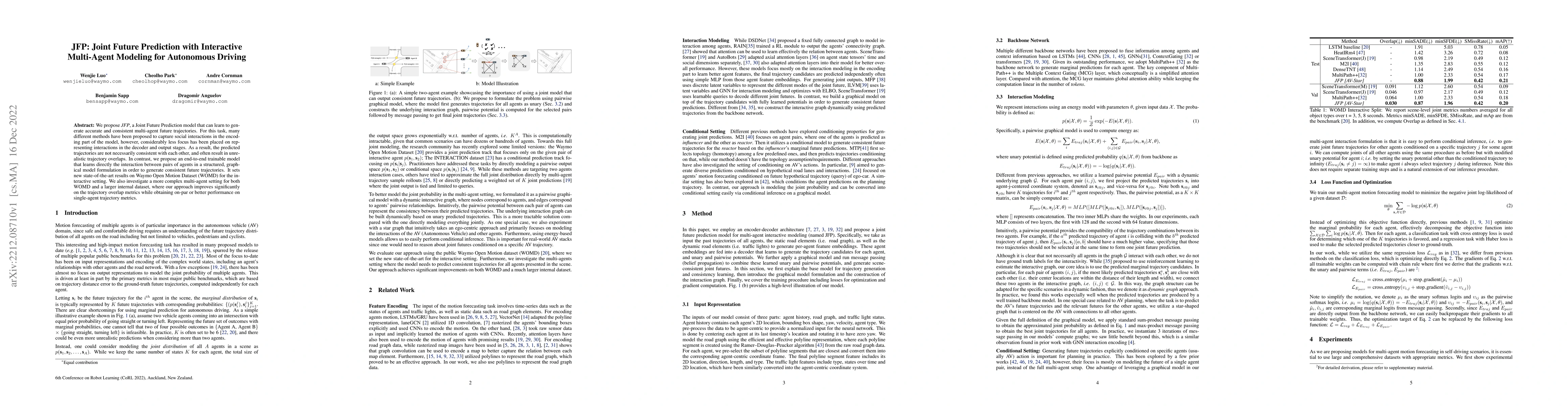 Thumbnail for JFP: Joint Future Prediction with Interactive Multi-Agent Modeling for
  Autonomous Driving