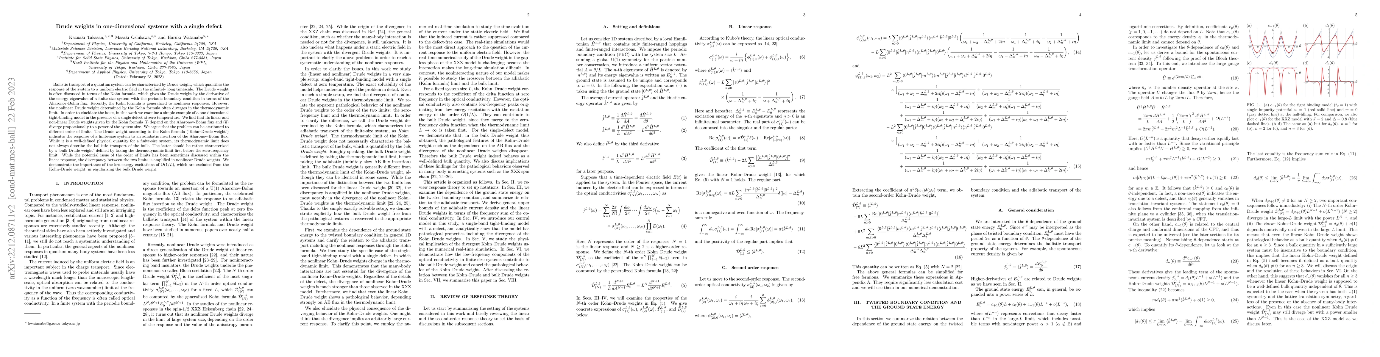 Thumbnail for Drude weights in one-dimensional systems with a single defect