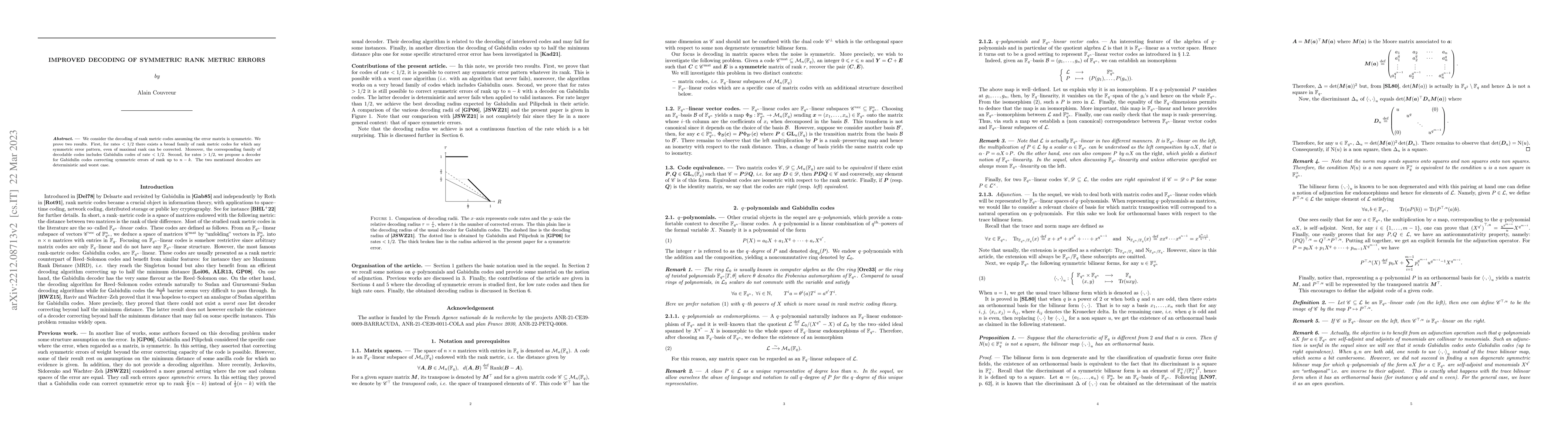 Thumbnail for Improved decoding of symmetric rank metric errors