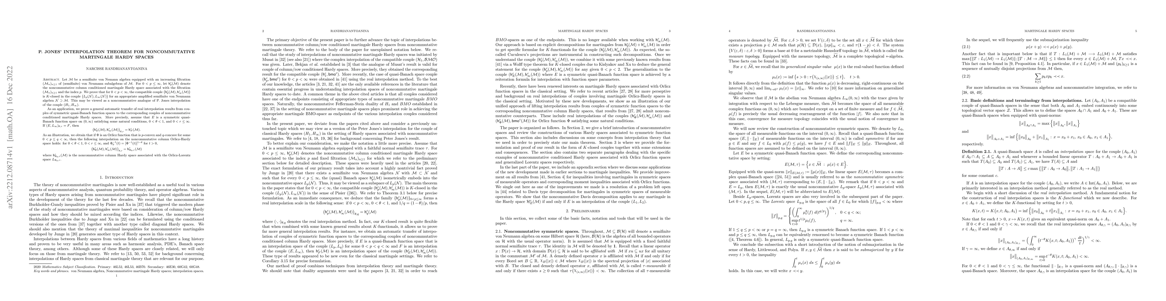 Thumbnail for P. Jones'Interpolation theorem for noncommutative martingale Hardy
  spaces