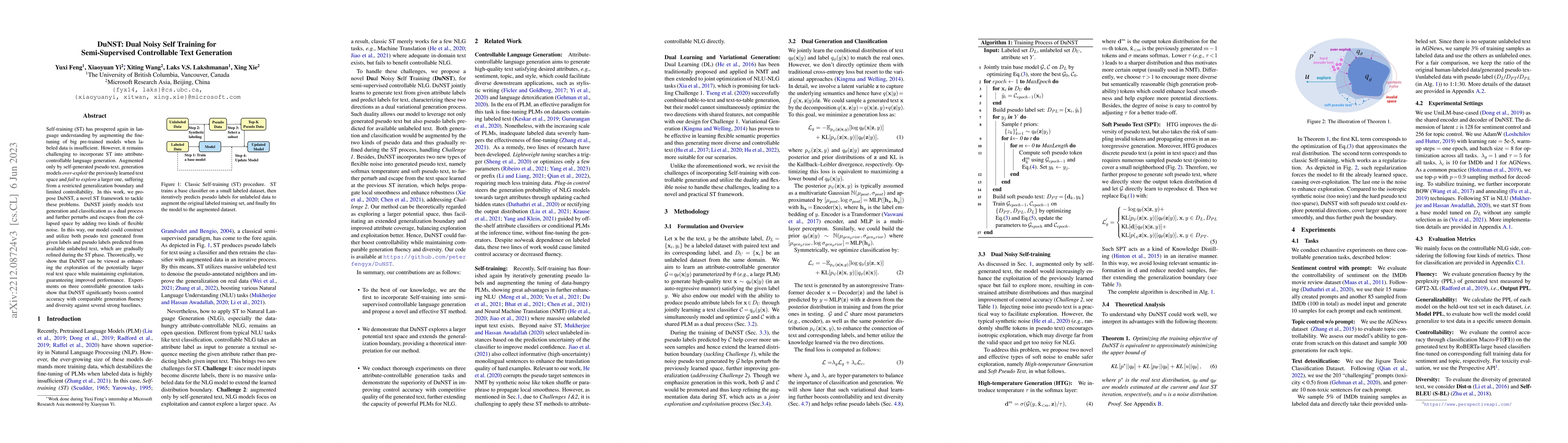 Thumbnail for DuNST: Dual Noisy Self Training for Semi-Supervised Controllable Text
  Generation