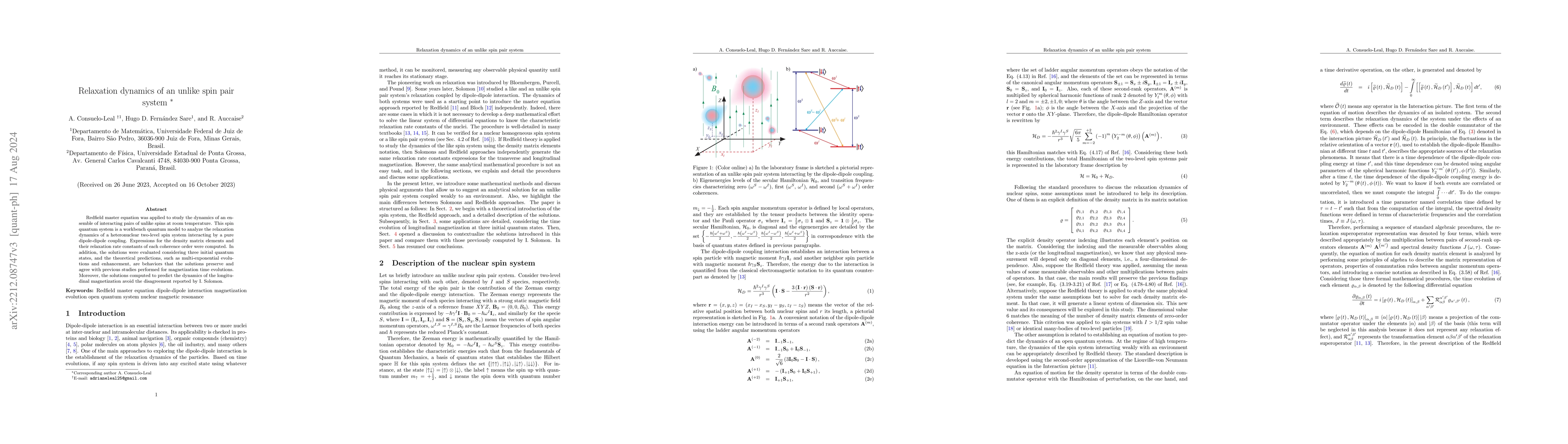 Thumbnail for Relaxation dynamics of an unlike spin pair system