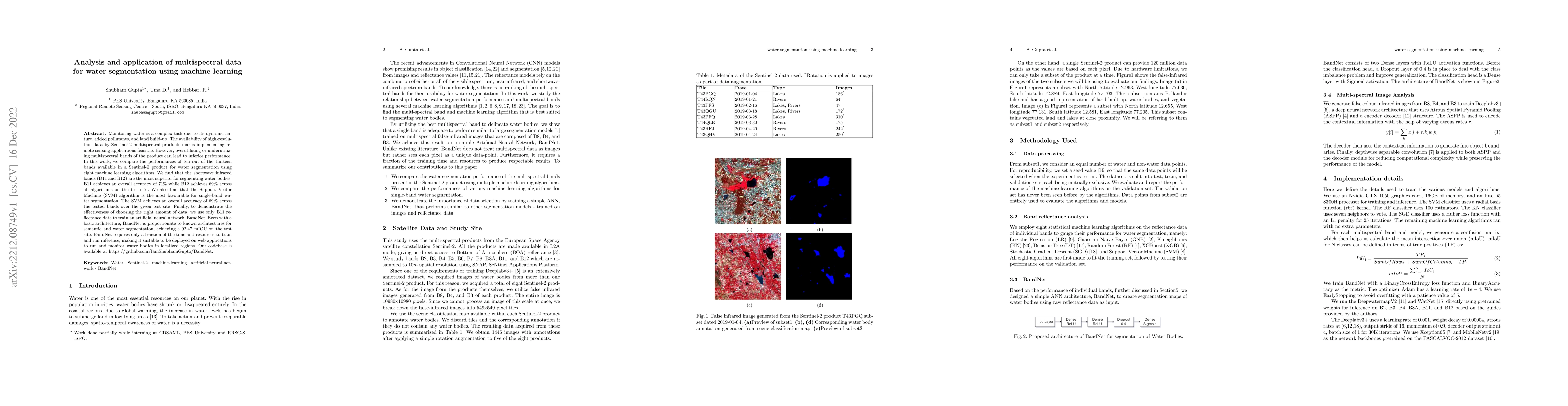 Thumbnail for Analysis and application of multispectral data for water segmentation
  using machine learning