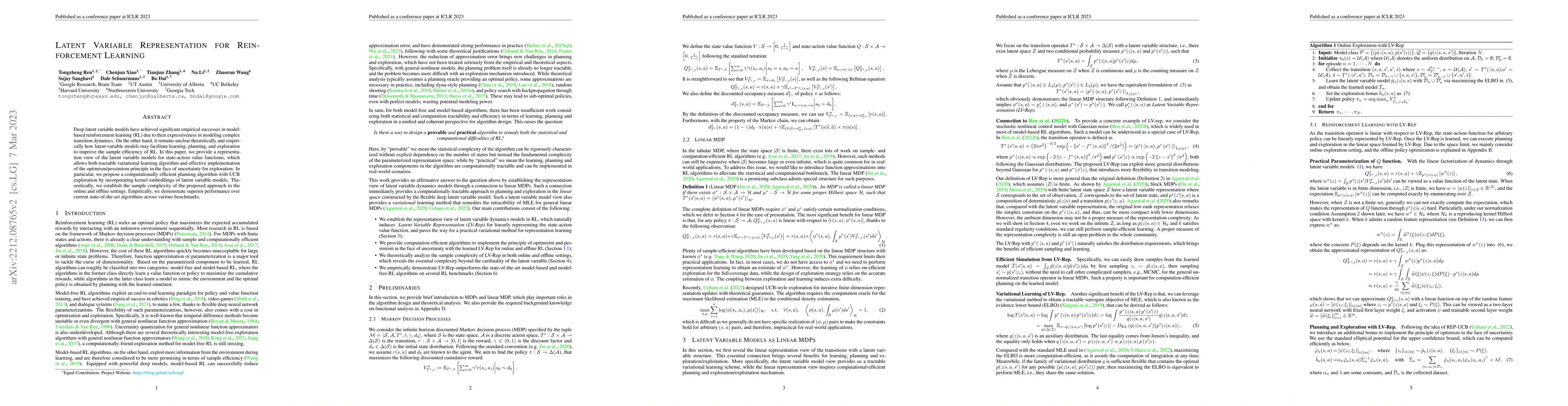 Thumbnail for Latent Variable Representation for Reinforcement Learning