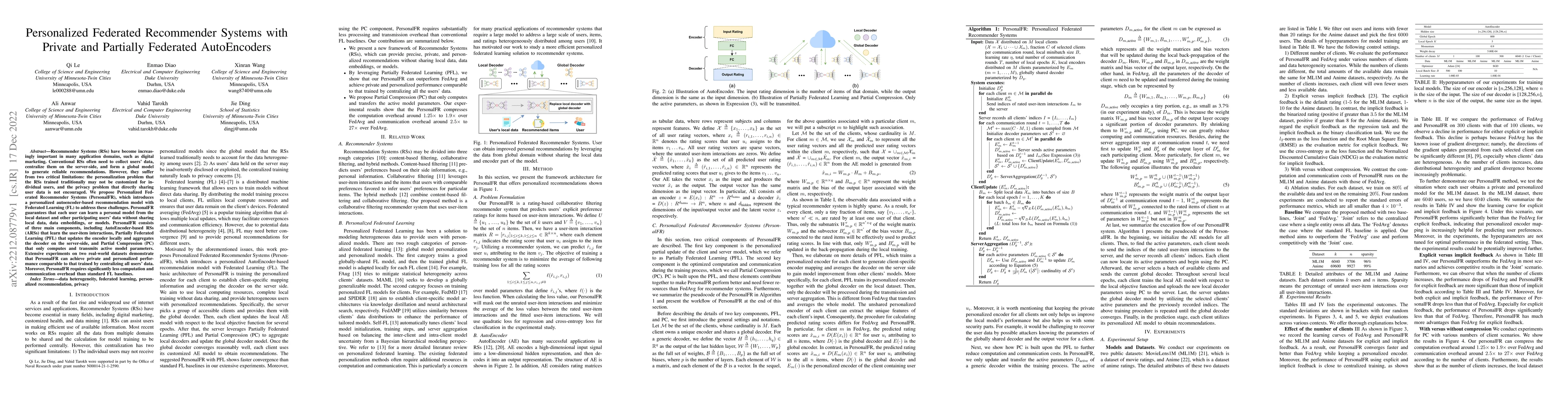 Thumbnail for Personalized Federated Recommender Systems with Private and Partially
  Federated AutoEncoders