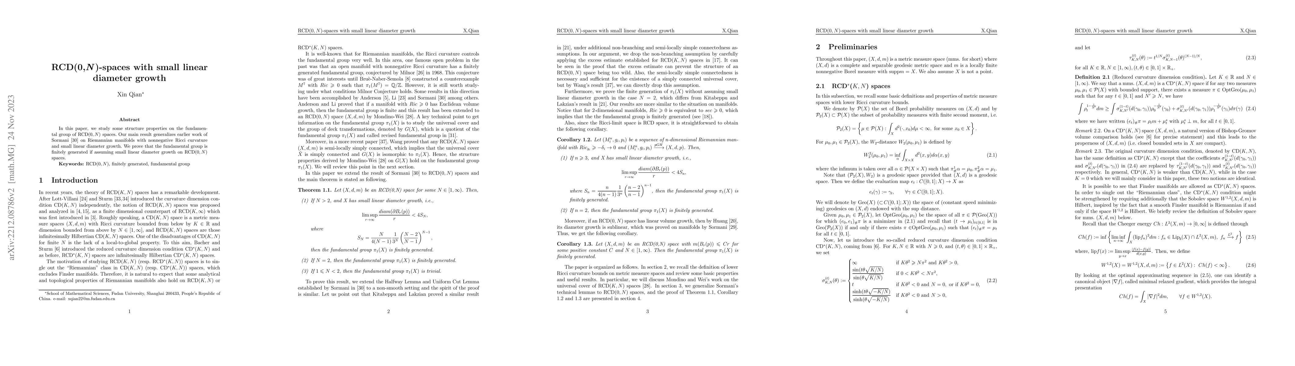 Thumbnail for RCD(0,N)-spaces with small linear diameter growth