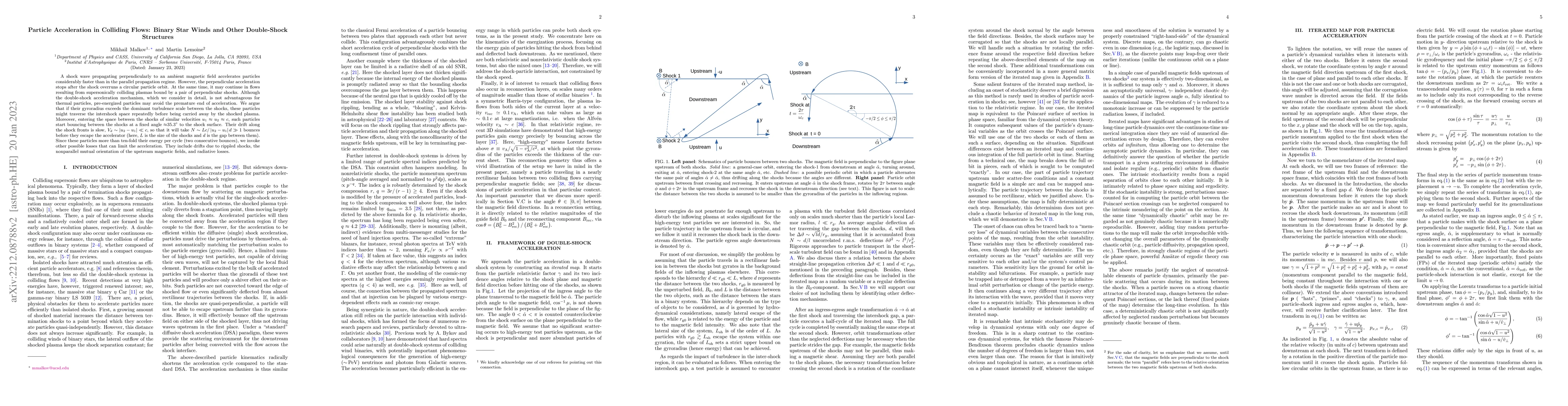 Thumbnail for Particle Acceleration in Colliding Flows: Binary Star Winds and Other
  Double-Shock Structures