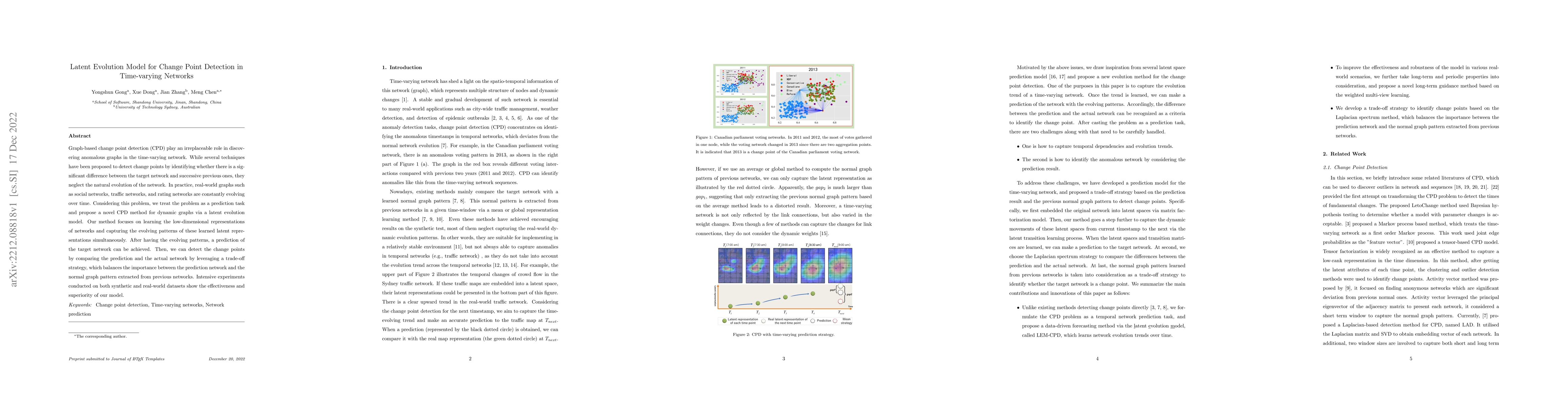 Thumbnail for Latent Evolution Model for Change Point Detection in Time-varying
  Networks