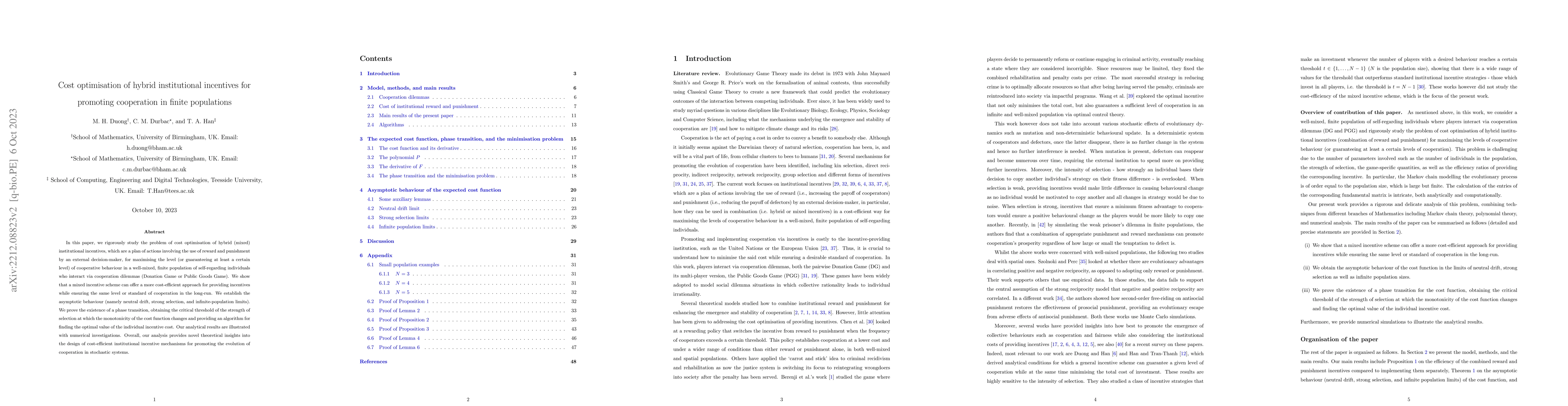 Thumbnail for Cost optimisation of hybrid institutional incentives for promoting
  cooperation in finite populations