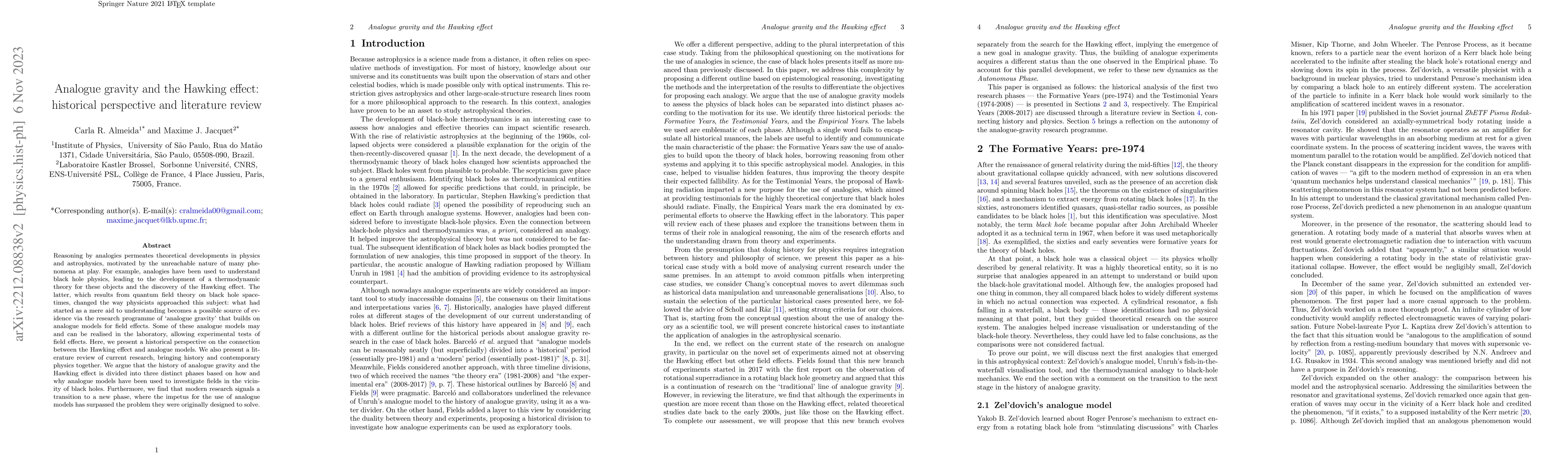 Thumbnail for Analogue gravity and the Hawking effect: historical perspective and
  literature review