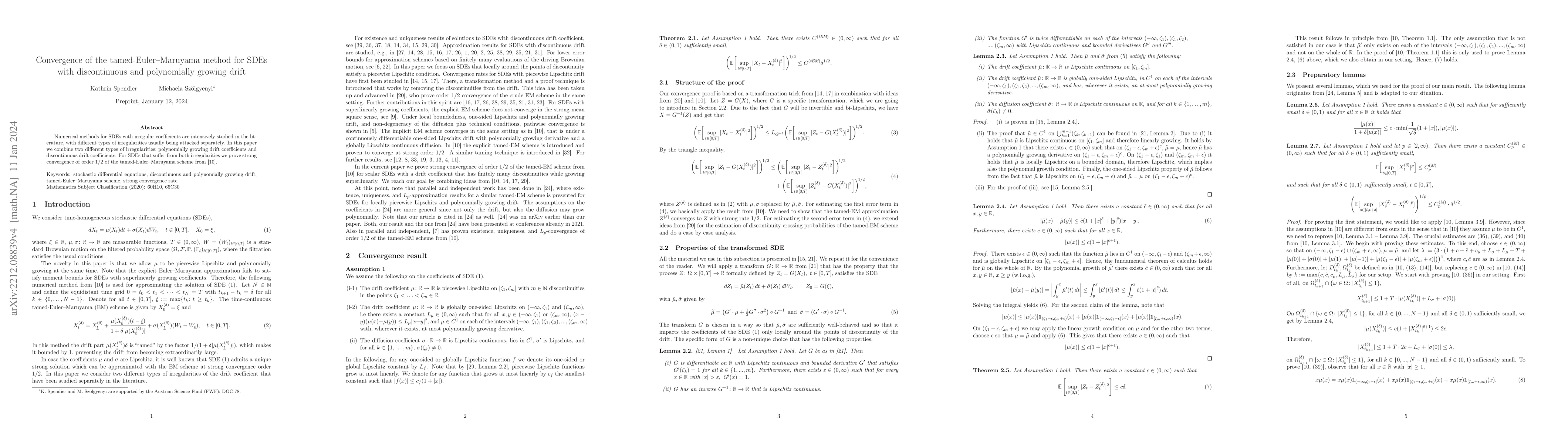 Thumbnail for Convergence of the tamed-Euler-Maruyama method for SDEs with
  discontinuous and polynomially growing drift