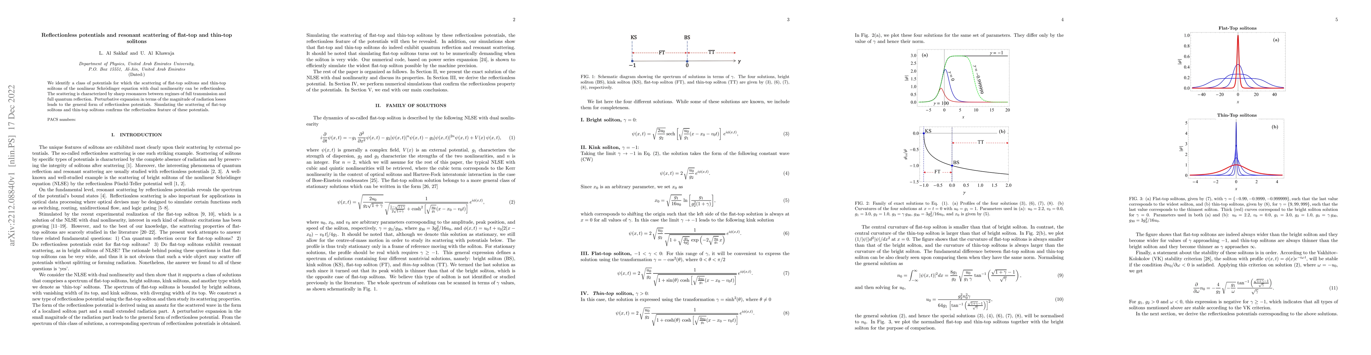 Thumbnail for Reflectionless potentials and resonant scattering of flat-top and
  thin-top solitons