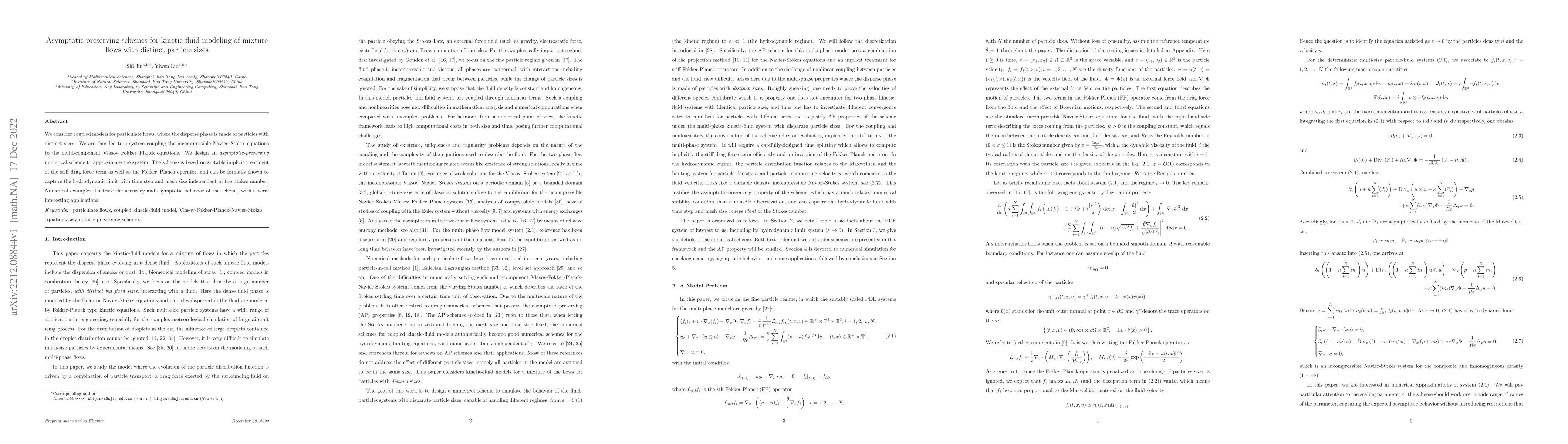 Thumbnail for Asymptotic-preserving schemes for kinetic-fluid modeling of mixture
  flows with distinct particle sizes