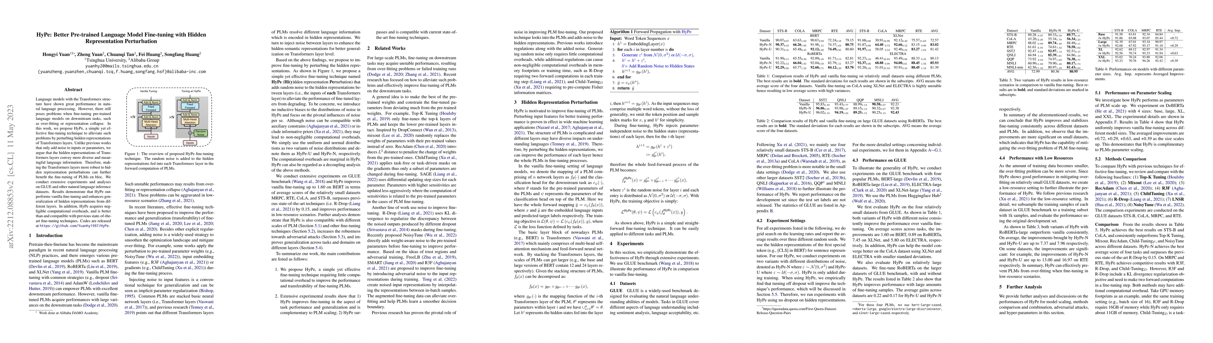 Thumbnail for HyPe: Better Pre-trained Language Model Fine-tuning with Hidden
  Representation Perturbation