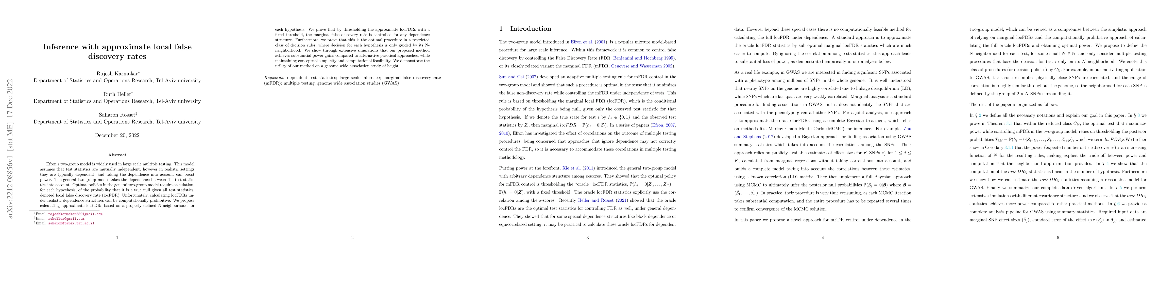 Thumbnail for Inference with approximate local false discovery rates