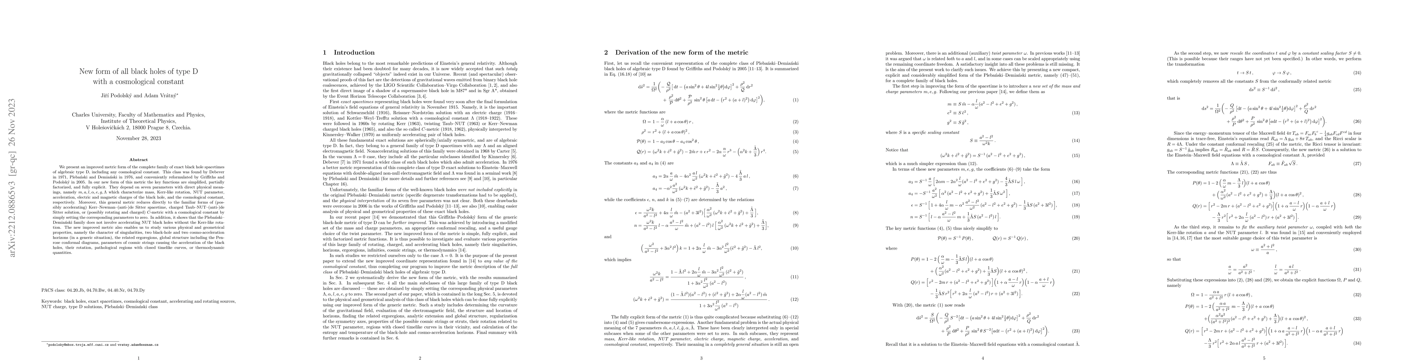 Thumbnail for New form of all black holes of type D with a cosmological constant