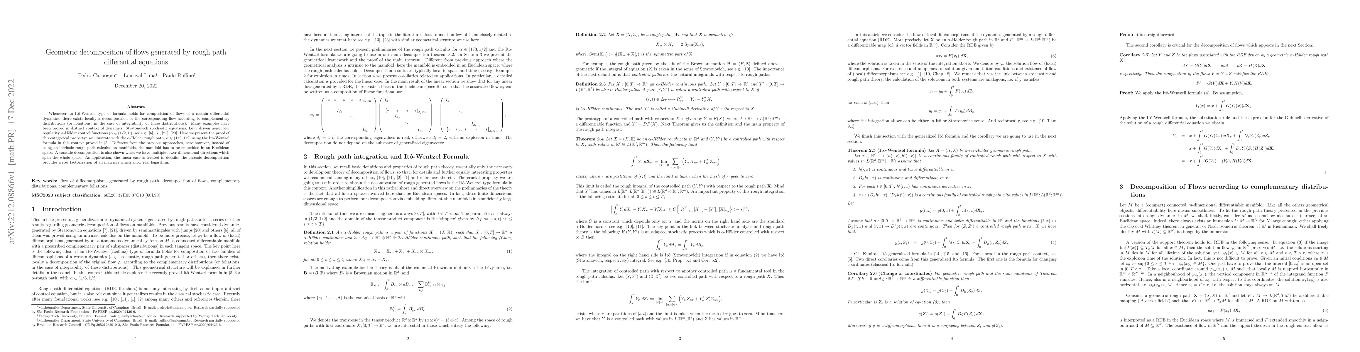 Thumbnail for Geometric decomposition of flows generated by rough path differential
  equations