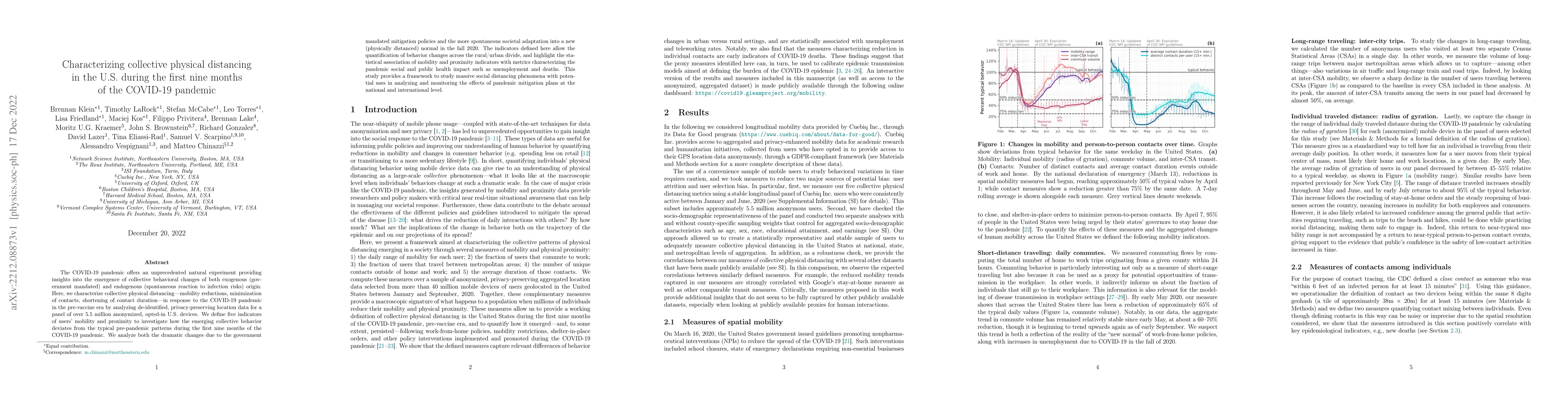 Thumbnail for Characterizing collective physical distancing in the U.S. during the
  first nine months of the COVID-19 pandemic