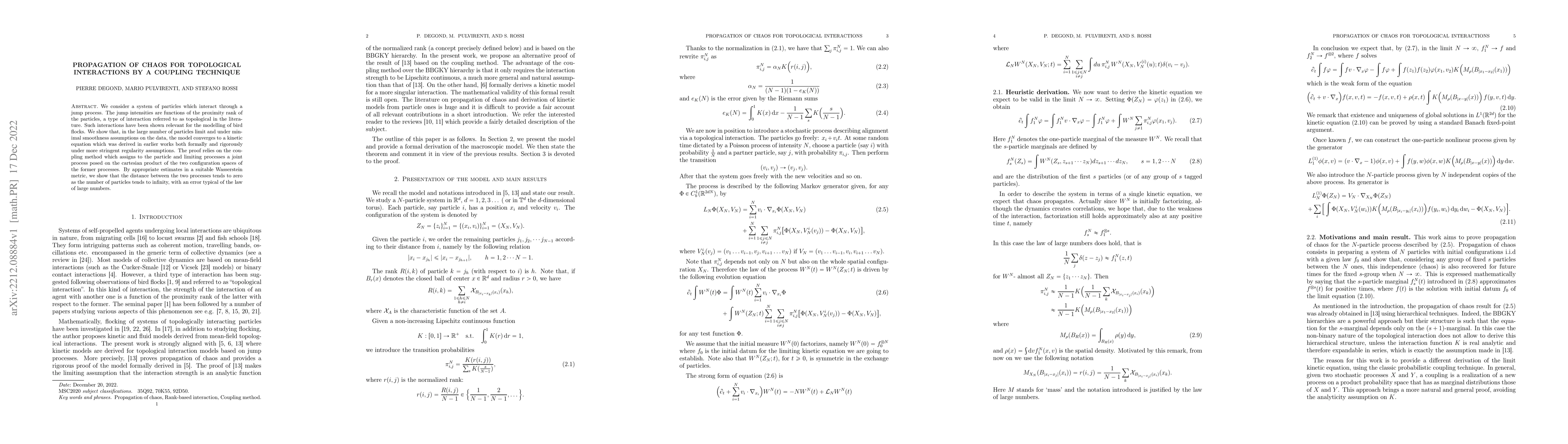 Thumbnail for Propagation of chaos for topological interactions by a coupling
  technique