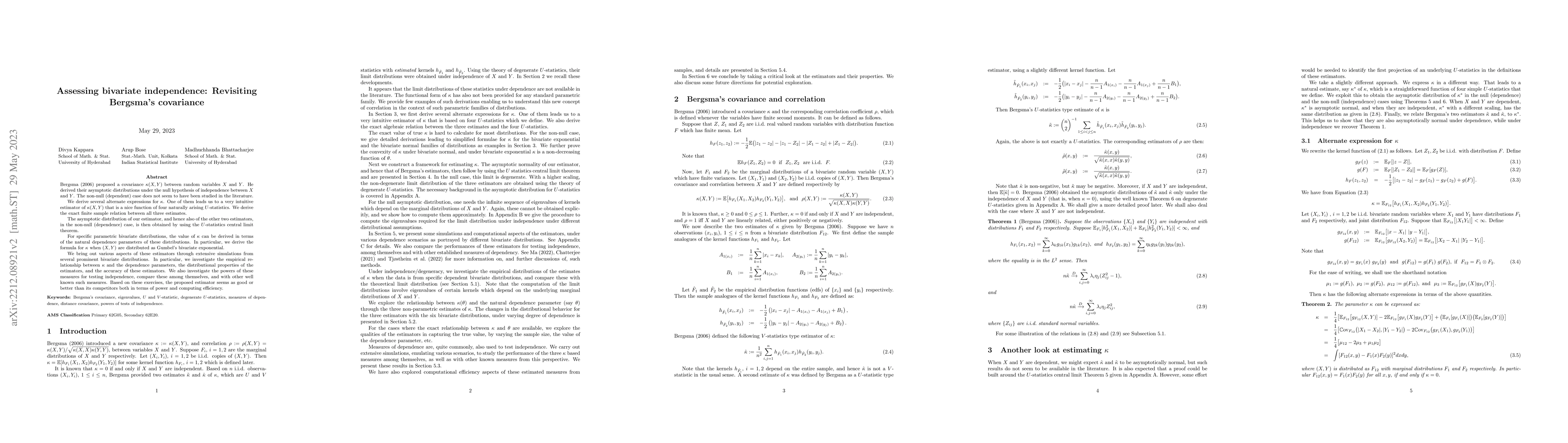 Thumbnail for Assessing bivariate independence: Revisiting Bergsma's covariance