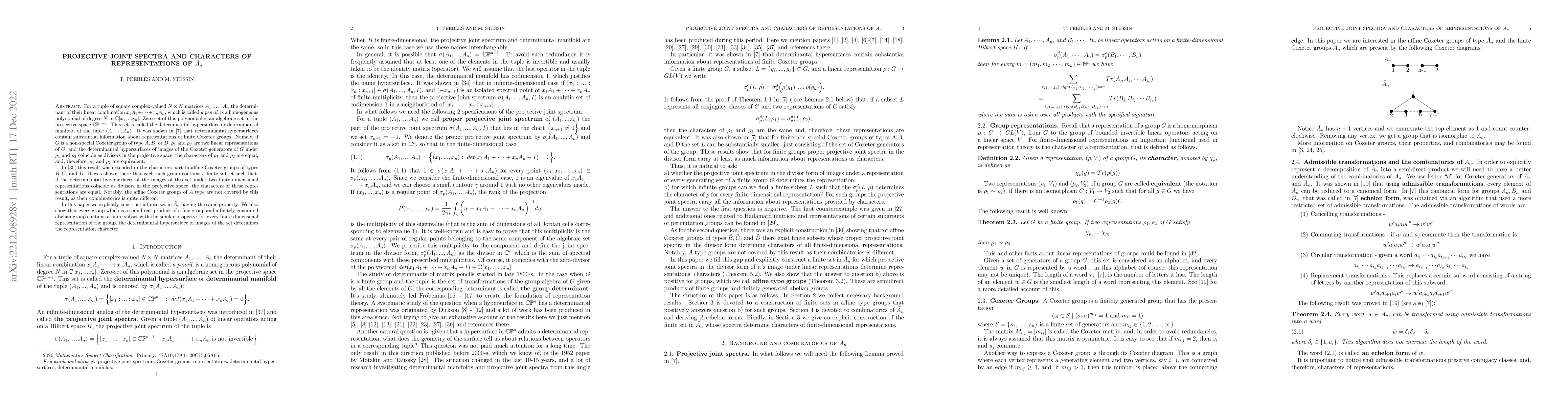 Thumbnail for Projective Joint Spectra and Characters of representations of
  $\tilde{A}_n$