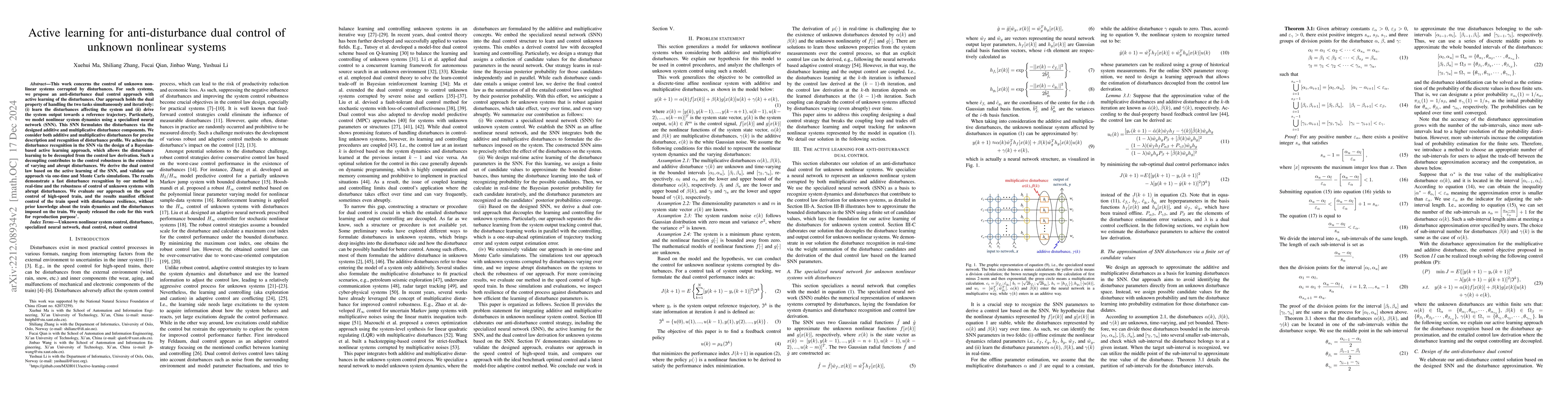 Thumbnail for Active learning for anti-disturbance dual control of unknown nonlinear
  systems