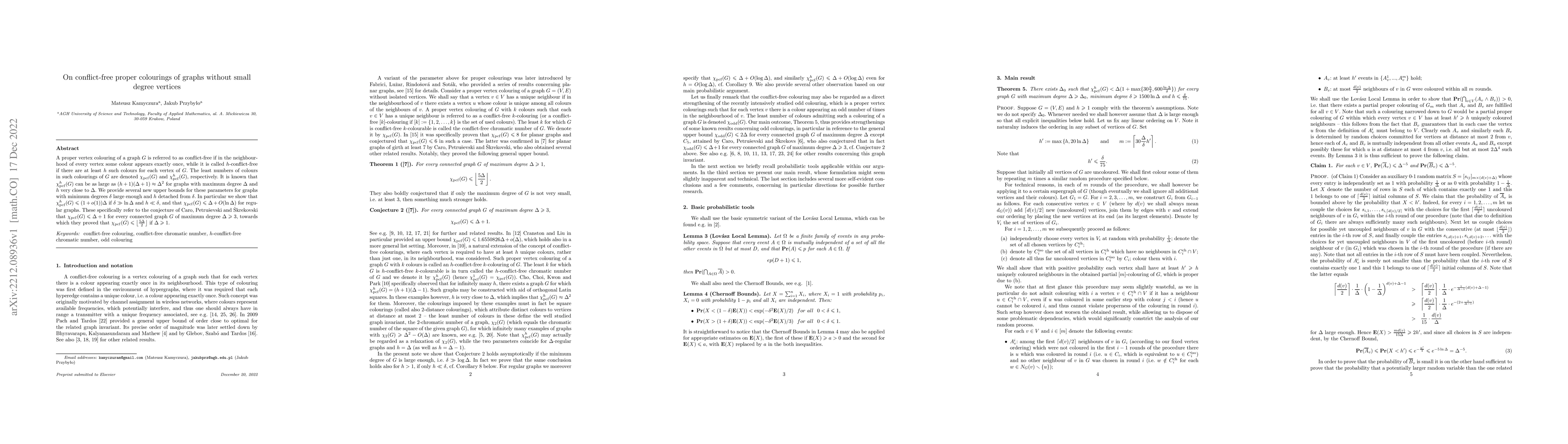 Thumbnail for On conflict-free proper colourings of graphs without small degree
  vertices
