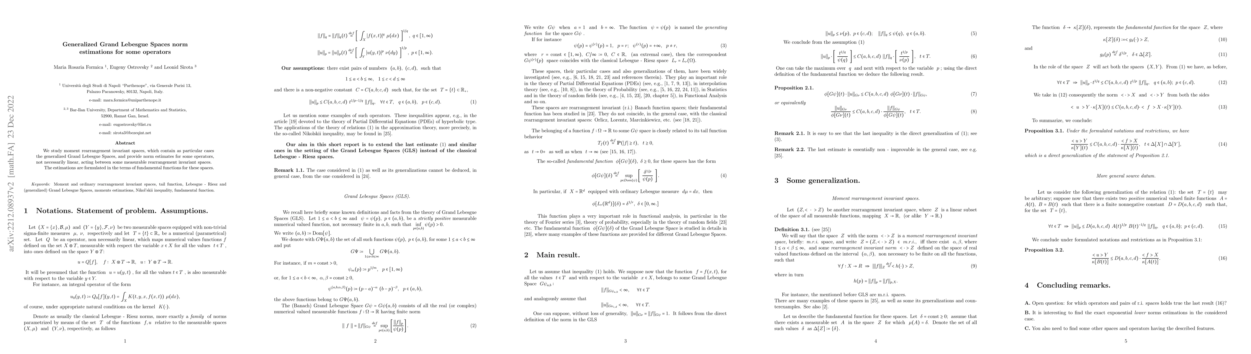 Thumbnail for Generalized Grand Lebesgue Spaces norm estimations for some operators