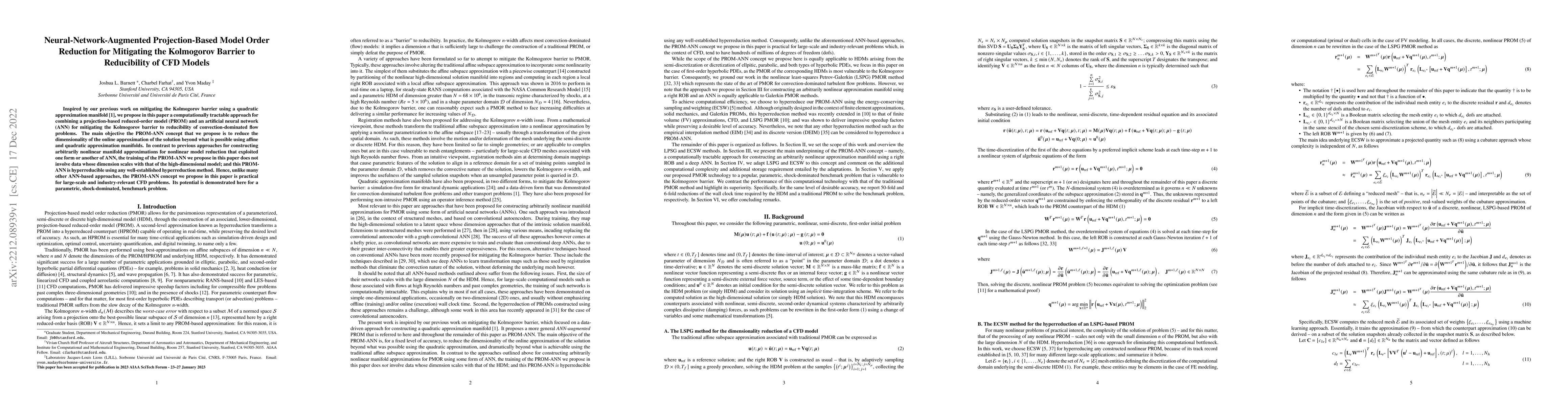 Thumbnail for Neural-Network-Augmented Projection-Based Model Order Reduction for
  Mitigating the Kolmogorov Barrier to Reducibility of CFD Models