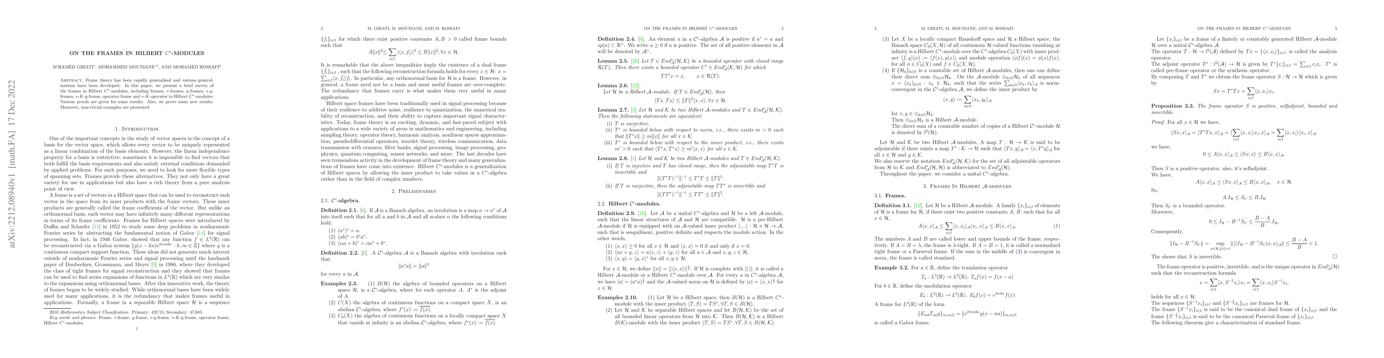 Thumbnail for On The Frames In Hilbert $C^{\ast}$-modules