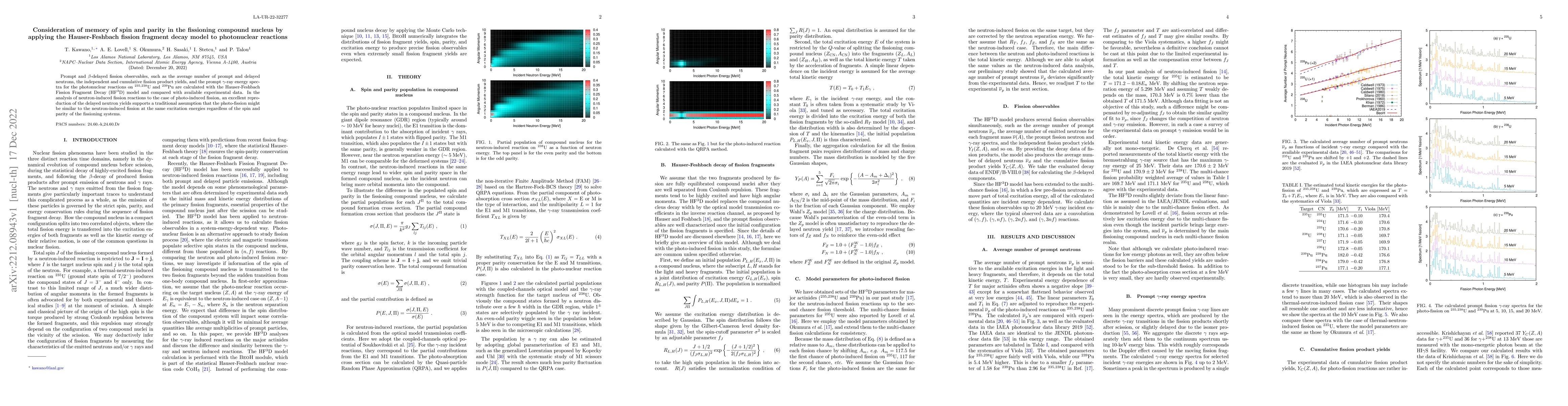 Thumbnail for Consideration of memory of spin and parity in the fissioning compound
  nucleus by applying the Hauser-Feshbach fission fragment decay model to
  photonuclear reactions