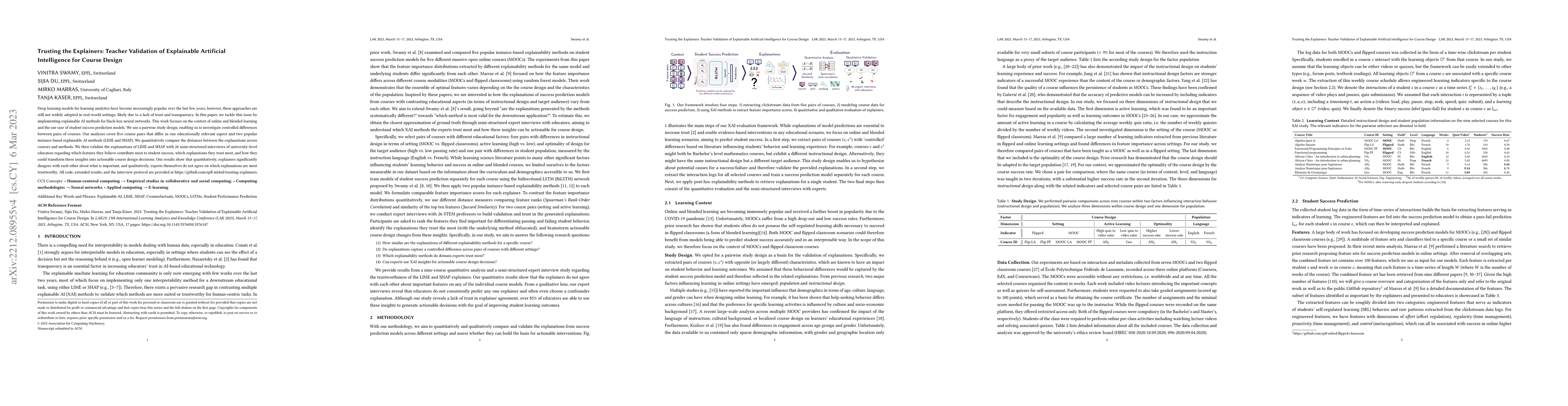 Thumbnail for Trusting the Explainers: Teacher Validation of Explainable Artificial
  Intelligence for Course Design