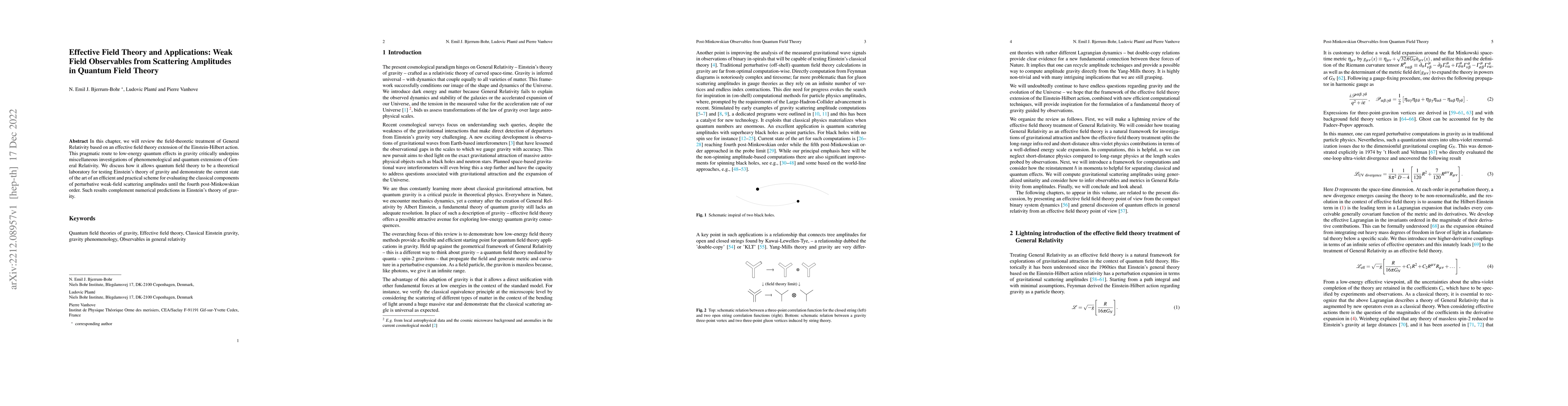 Thumbnail for Effective Field Theory and Applications: Weak Field Observables from
  Scattering Amplitudes in Quantum Field Theory