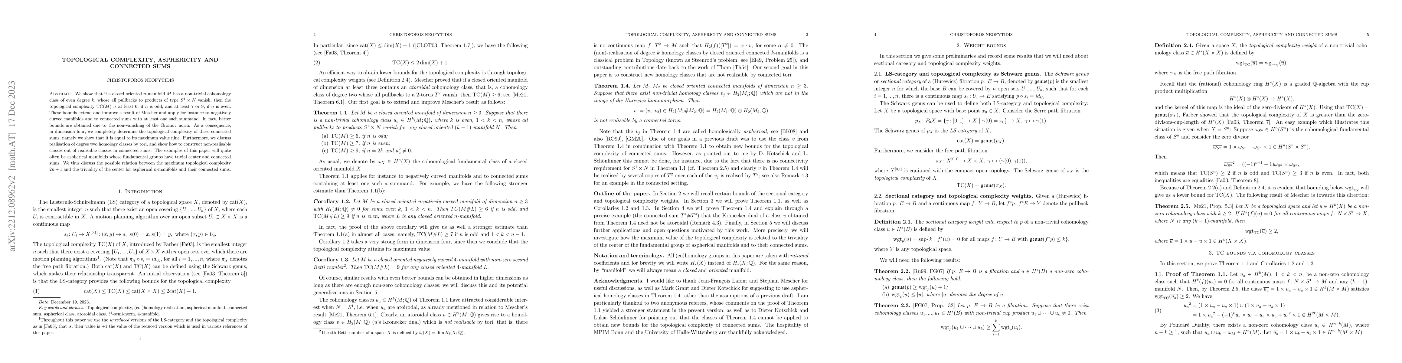 Thumbnail for Topological complexity, asphericity and connected sums