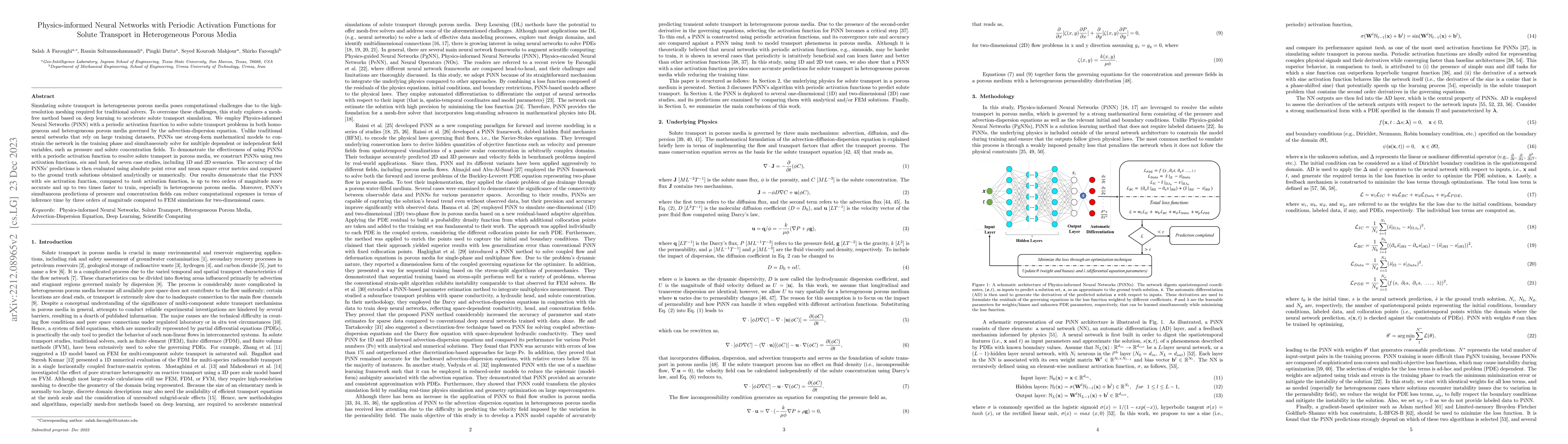 Thumbnail for Physics-informed Neural Networks with Periodic Activation Functions for
  Solute Transport in Heterogeneous Porous Media