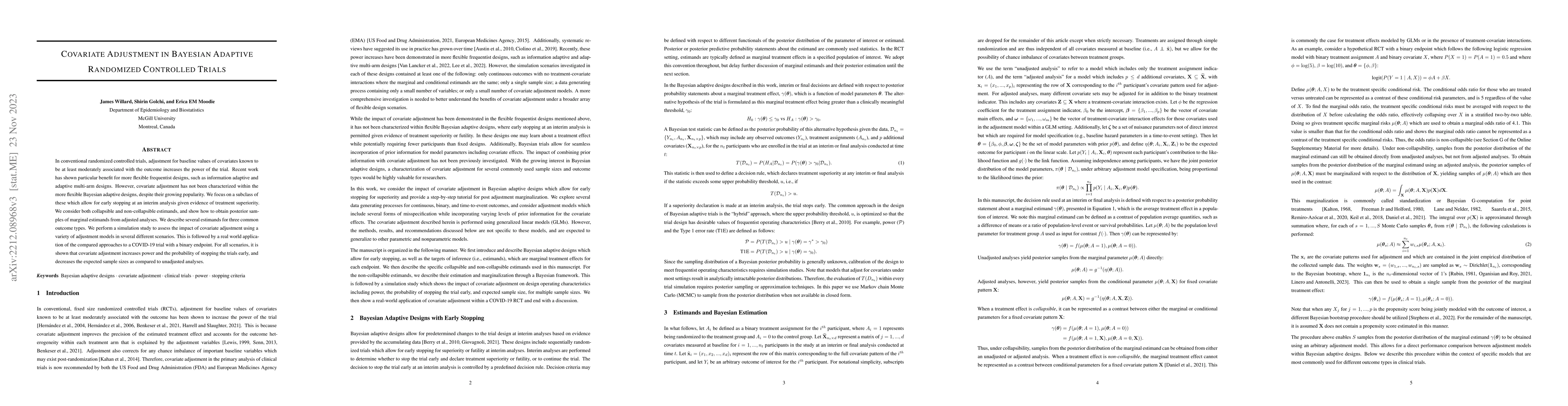 Thumbnail for Covariate Adjustment in Bayesian Adaptive Randomized Controlled Trials