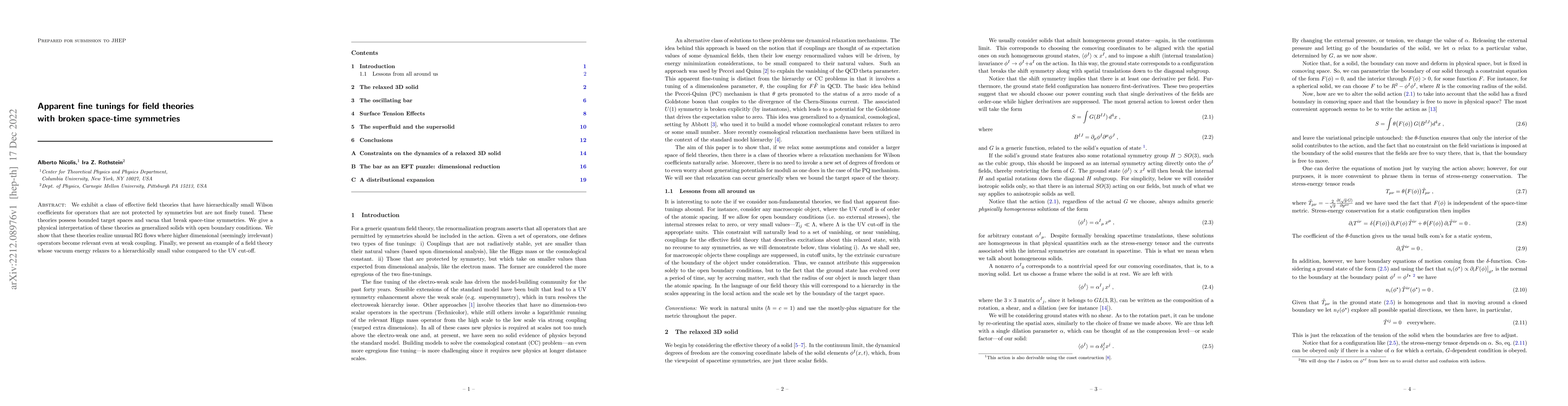 Thumbnail for Apparent Fine Tunings for Field Theories with Broken Space-Time
  Symmetries
