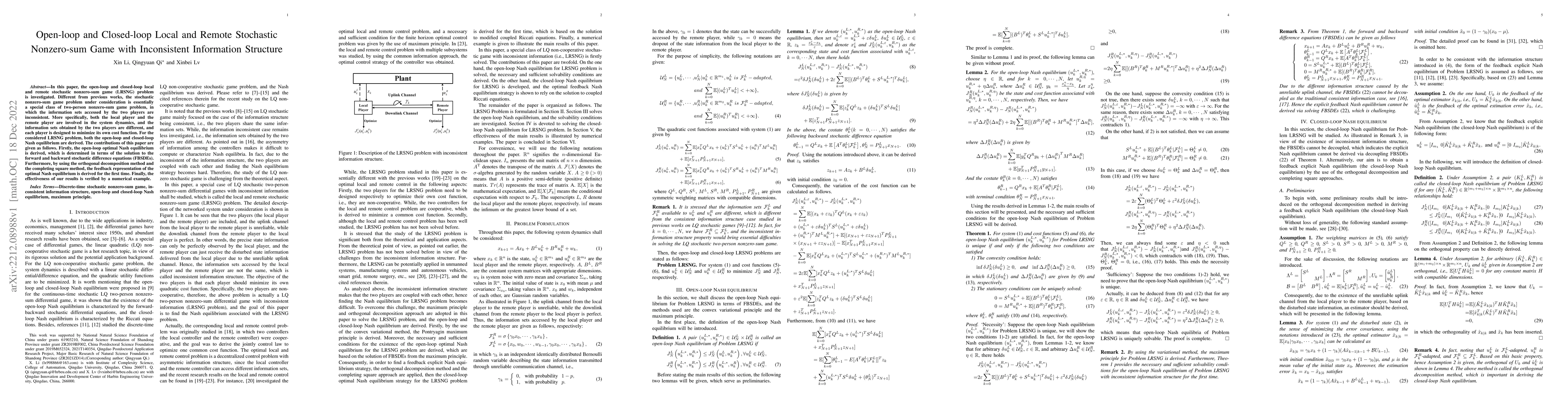 Thumbnail for Open-loop and Closed-loop Local and Remote Stochastic Nonzero-sum Game
  with Inconsistent Information Structure