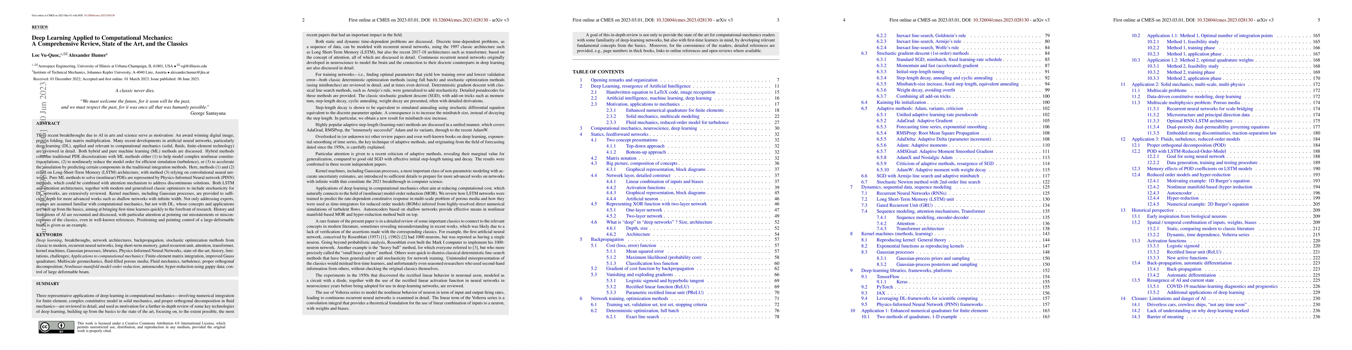 Thumbnail for Deep learning applied to computational mechanics: A comprehensive
  review, state of the art, and the classics