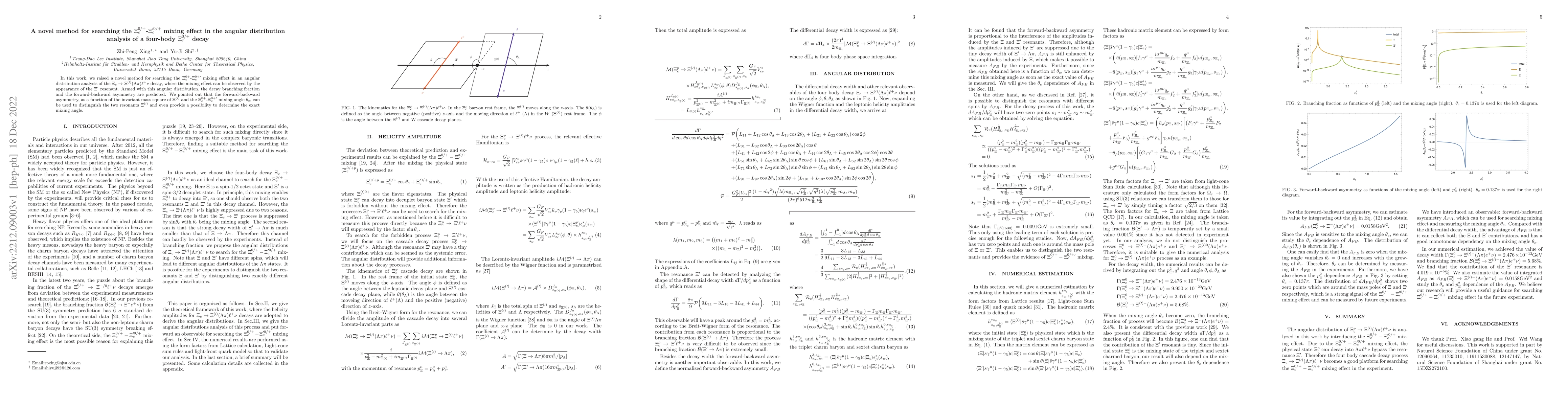 Thumbnail for A novel method for searching the $\Xi_c^{0/+}$-$\Xi_c^{\prime 0/+}$
  mixing effect in the angular distribution analysis of a four-body
  $\Xi_c^{0/+}$ decay