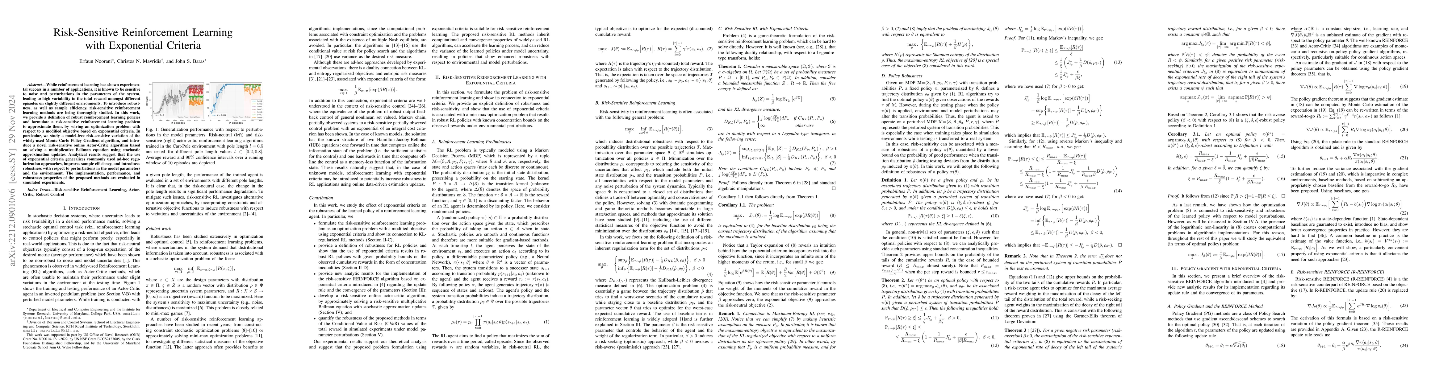 Thumbnail for Risk-Sensitive Reinforcement Learning with Exponential Criteria