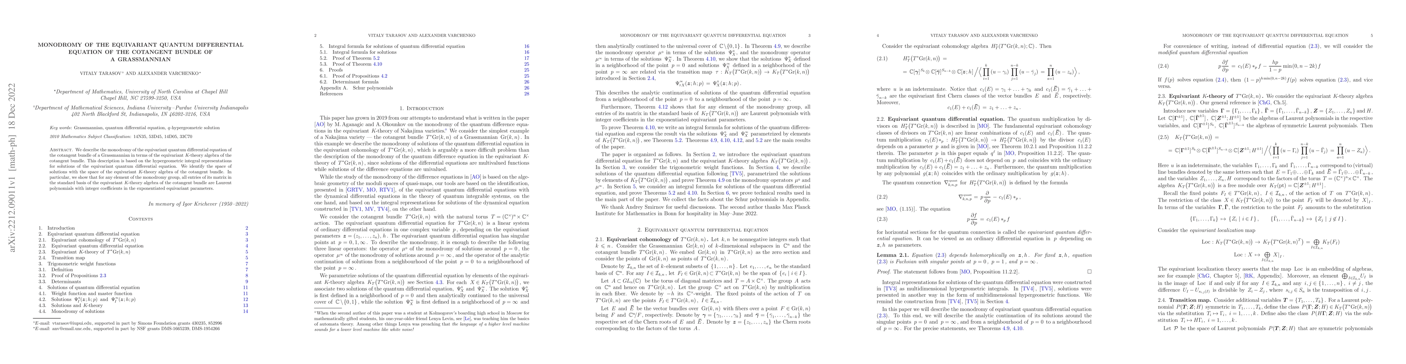 Thumbnail for Monodromy of the equivariant quantum differential equation of the
  cotangent bundle of a Grassmannian