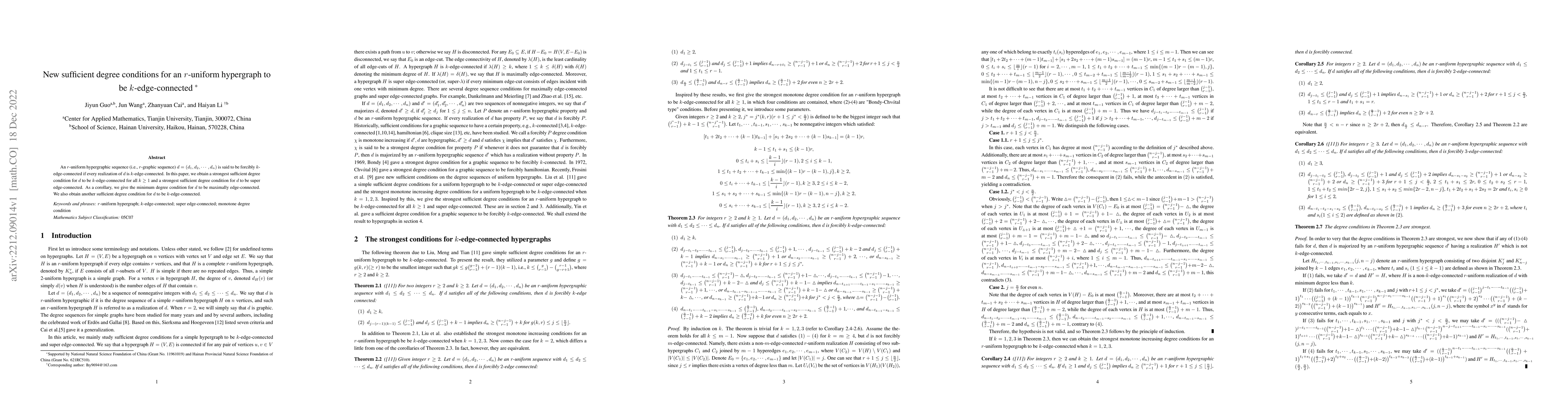 Thumbnail for New sufficient degree conditions for an $r$-uniform hypergraph to be
  $k$-edge-connected