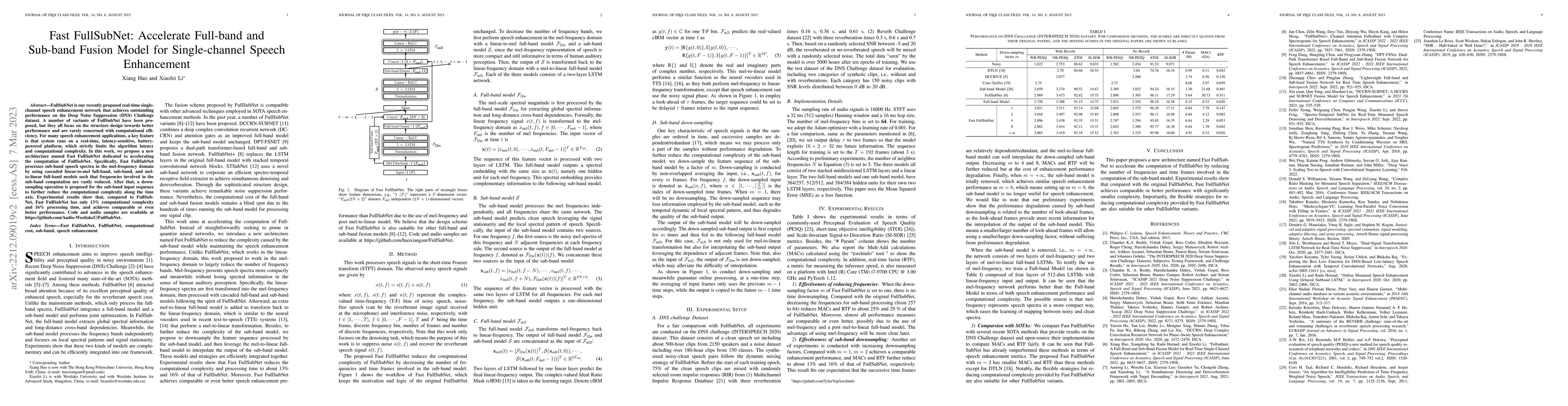 Thumbnail for Fast FullSubNet: Accelerate Full-band and Sub-band Fusion Model for
  Single-channel Speech Enhancement