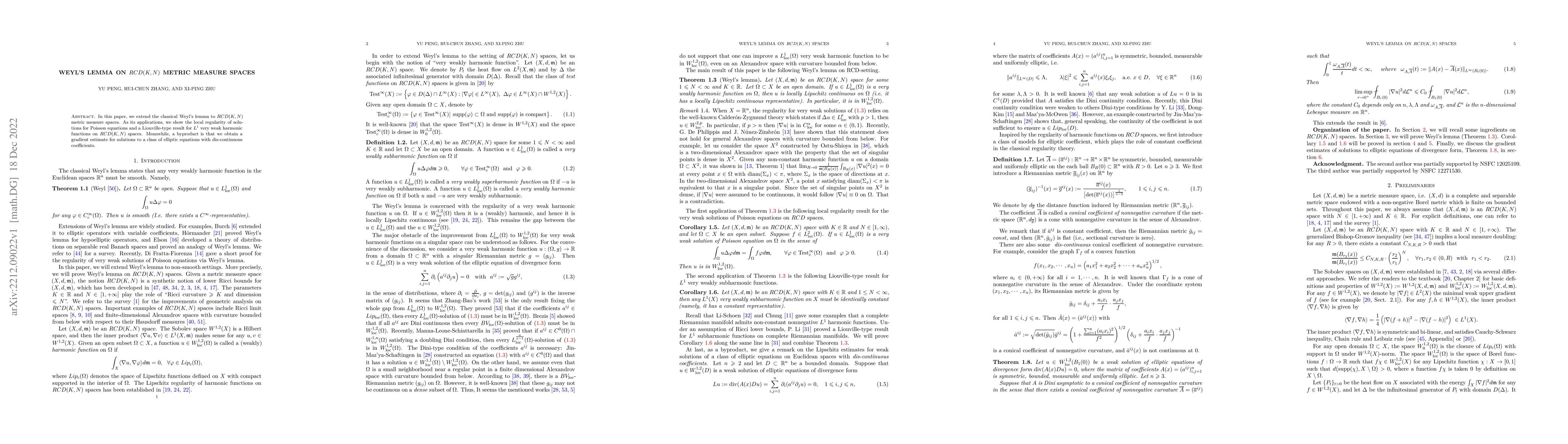 Thumbnail for Weyl's lemma on $RCD(K,N)$ metric measure spaces
