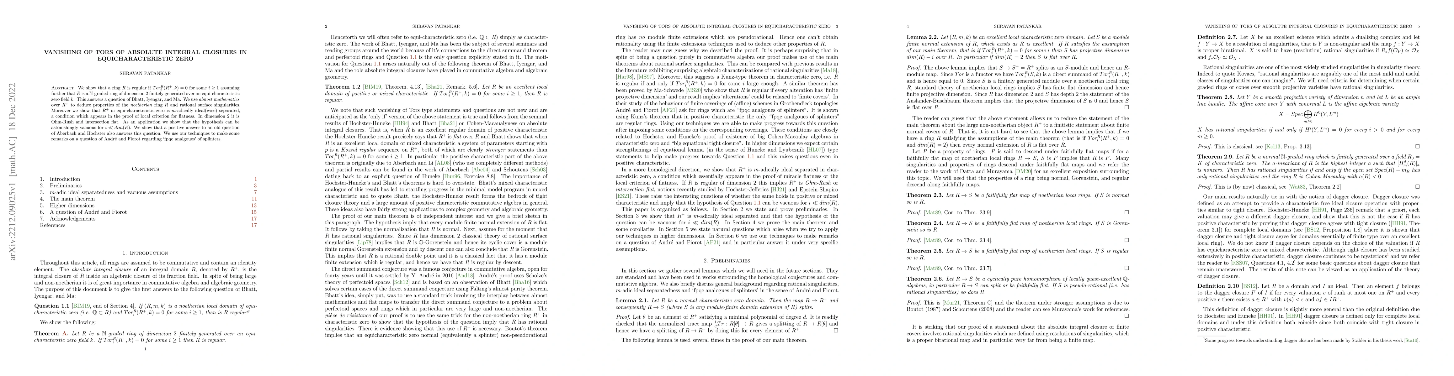 Thumbnail for Vanishing of Tors of absolute integral closures in equicharacteristic
  zero