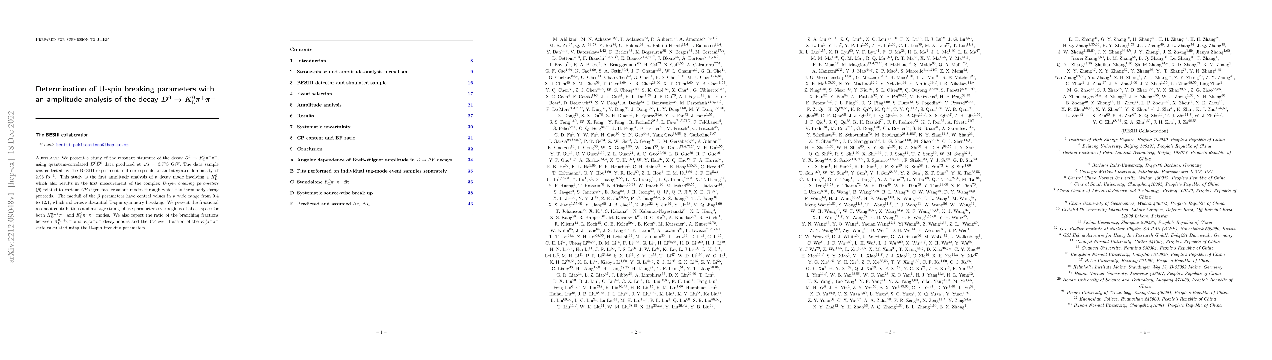 Thumbnail for Determination of U-spin breaking parameters with an amplitude analysis
  of the decay $D^0 \to K_{\rm L}^0\pi^+\pi^-$